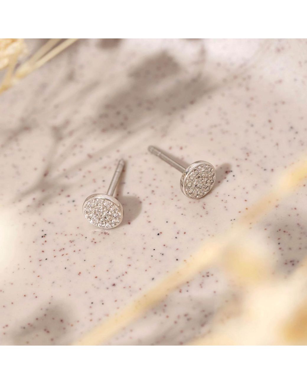 Diamonbliss Metallic Round Shape Pave Dainty Earrings, Platinum