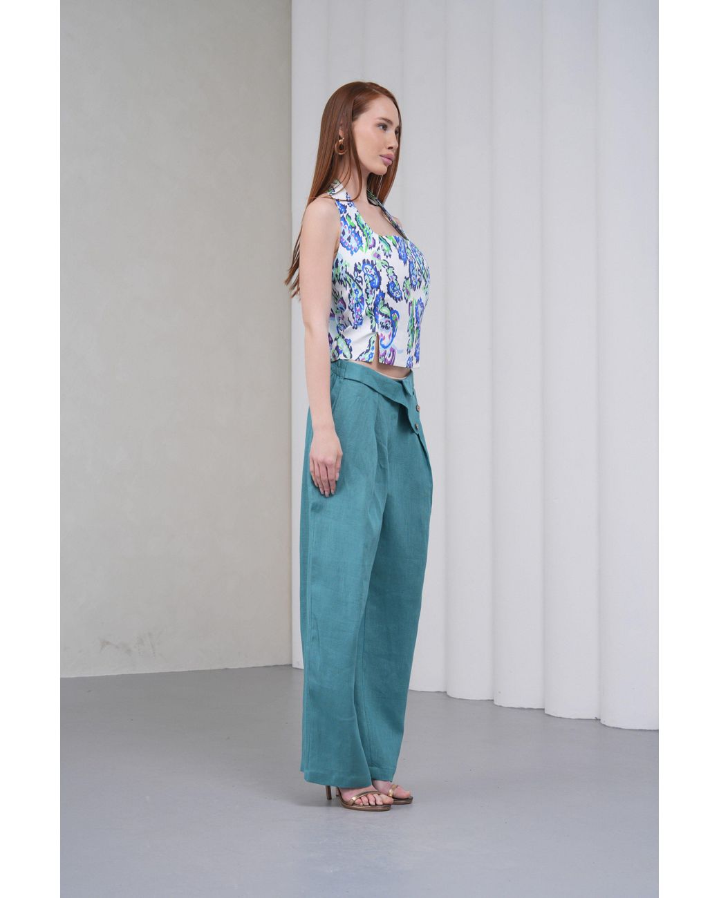 Lumina Eligma Blue The Halterline Linen Blouse