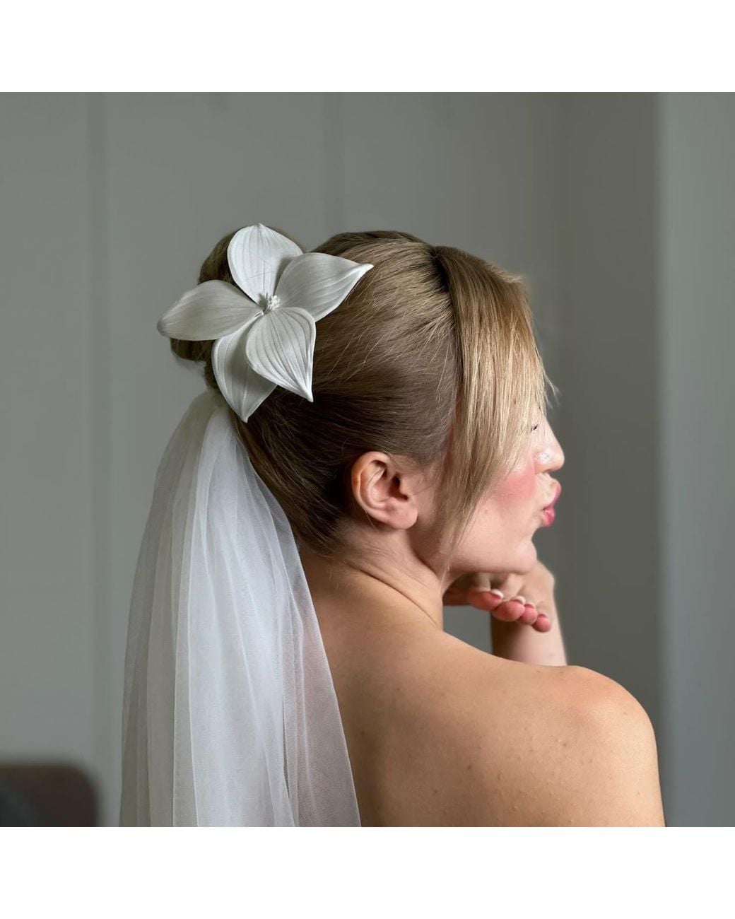 Yeva Sebastia White Handmade Satin Lily Bridal Hair Comb