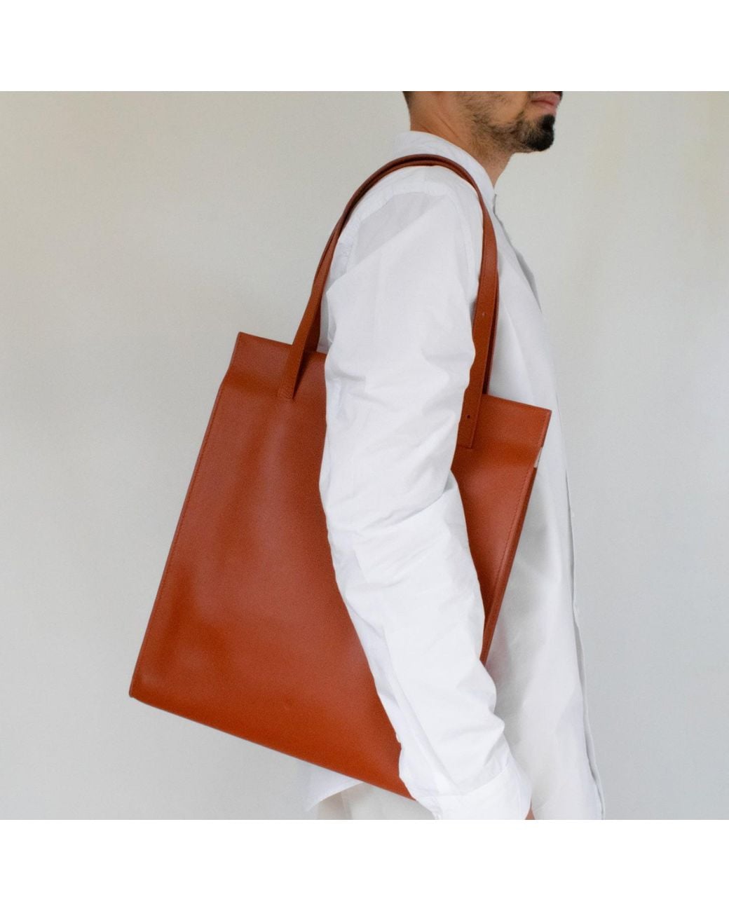 godi. Red Handmade Adjustable Leather Tote Bag for men