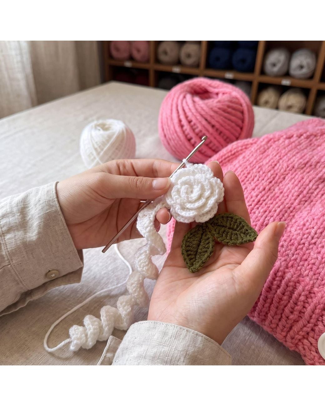 Ana Chic Red Rose Handmade Knitted Cardigan