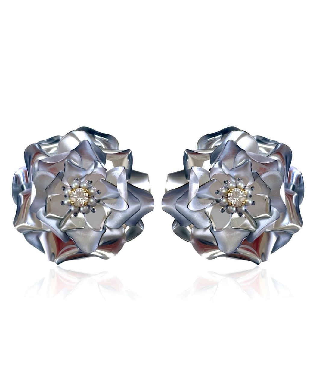 PINAR OZEVLAT Blue Camellia Earrings