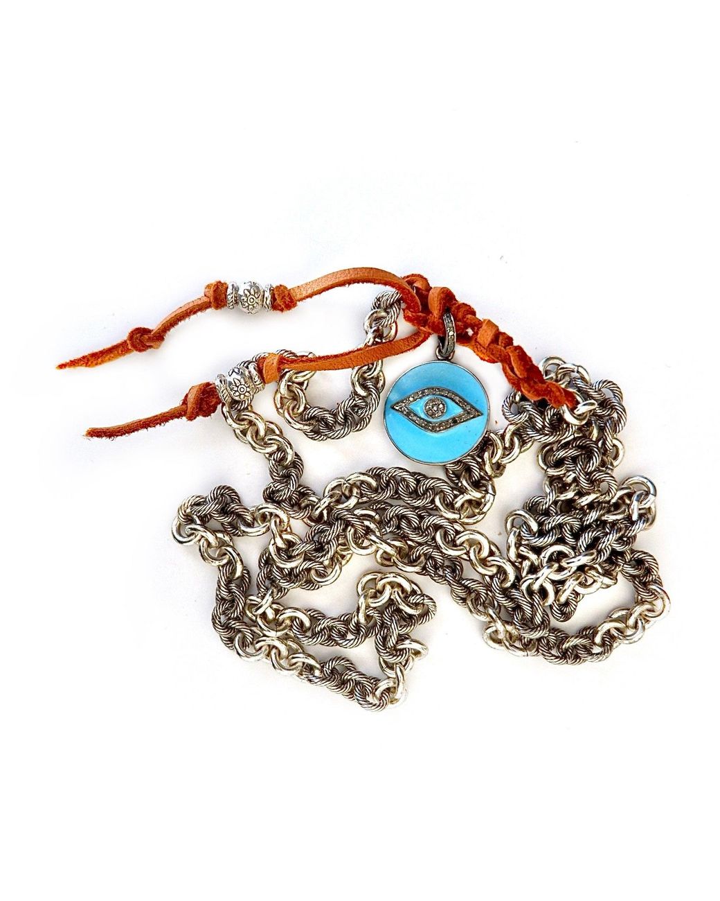 Persia Dona Jewelry Metallic Leather Pave Diamond Eye Necklace