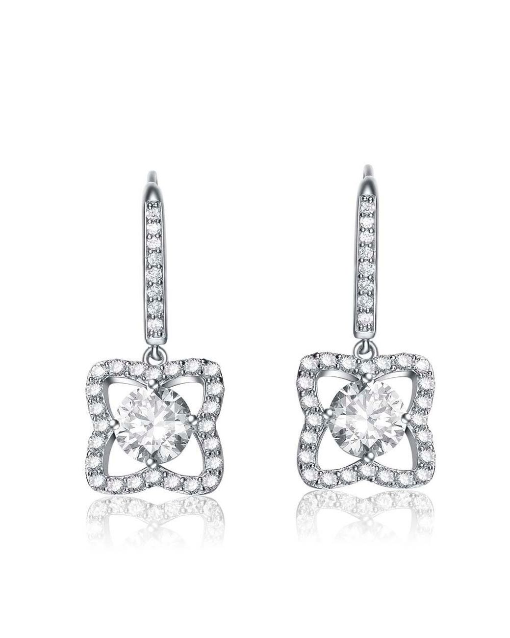 Genevive Jewelry White Sterling Cubic Zirconia Butterfly Drop Earrings