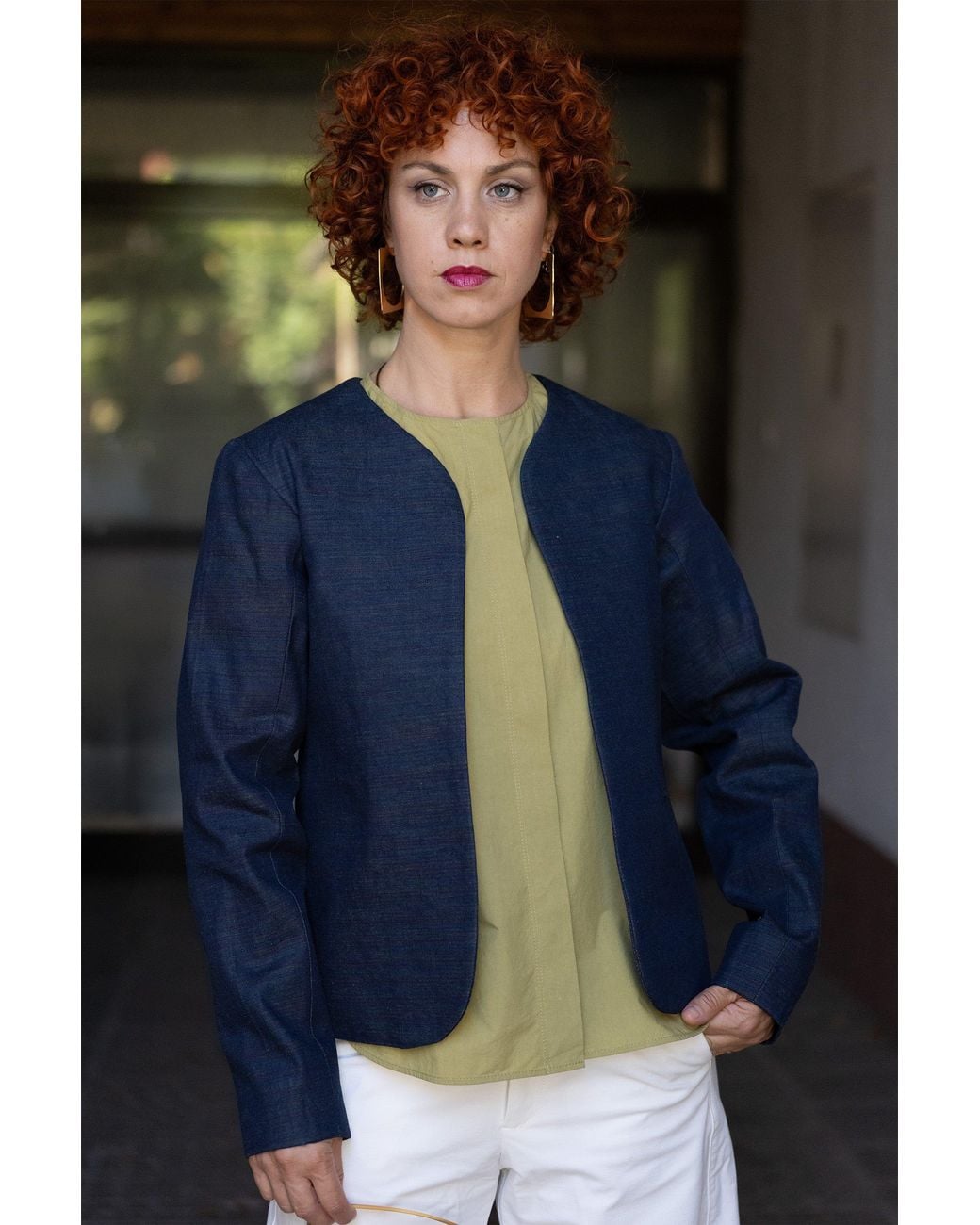 Stovaria Blue Midnight Peacock Cotton Denim Statement Jacket
