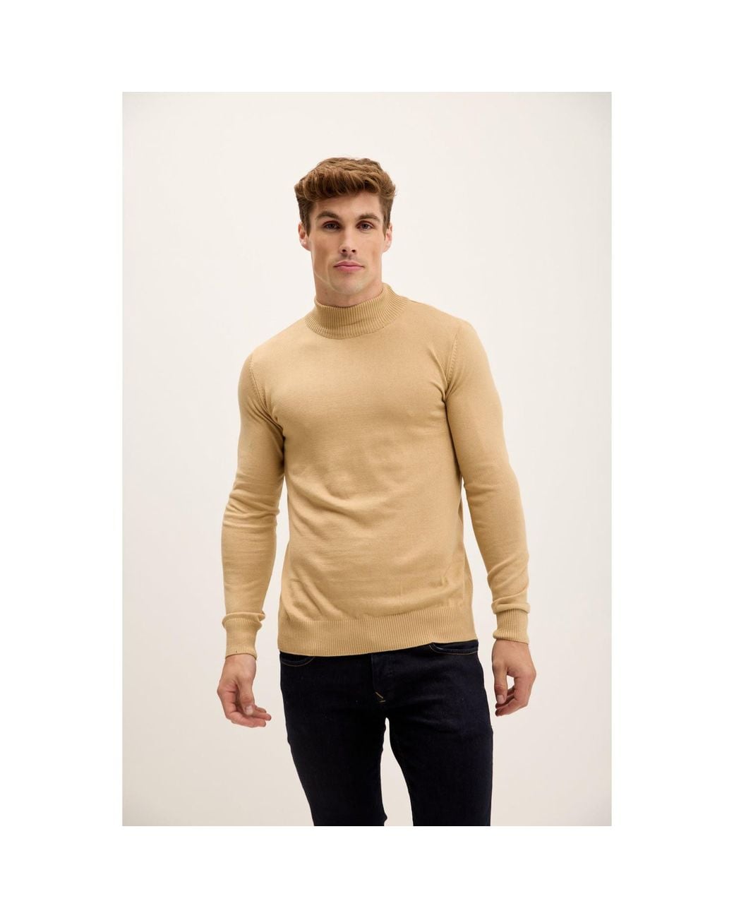 Ron Tomson Natural Neutrals Mock Neck Relaxed Sweater for men