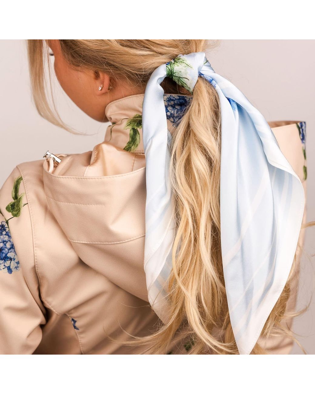 RainSisters Blue Light Small Floral Natural Silk Scarf
