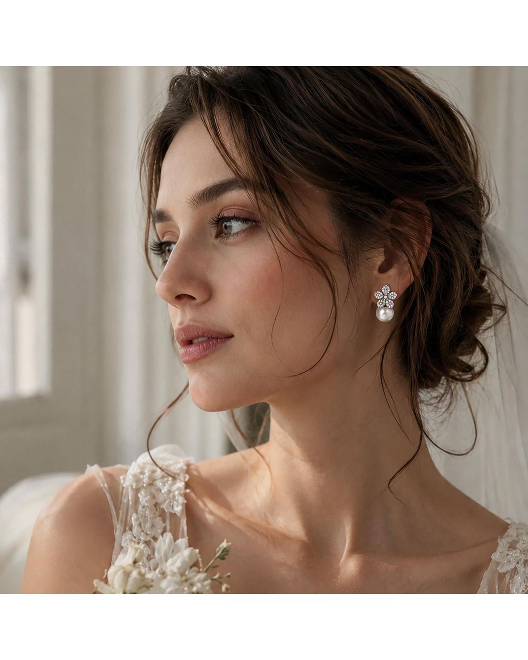 VicStoneNYC Fine Jewelry Metallic Camellia Pearl Earrings – New York Designer Bridal Jewelry