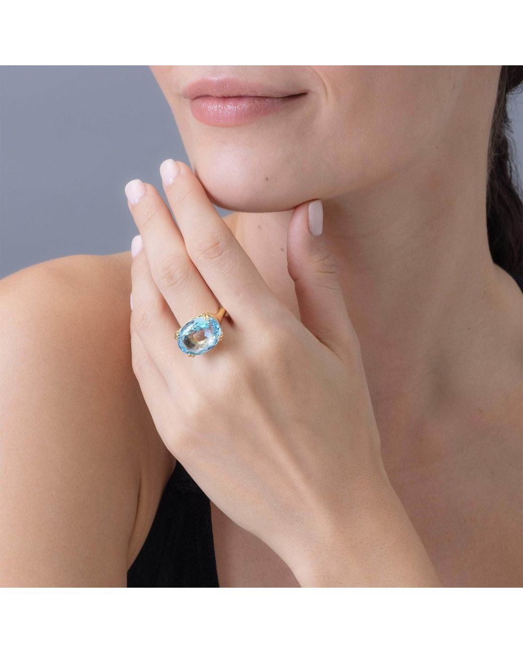 German Kabirski Blue Erya Plated Ring With Natural Oval Cut Topaz