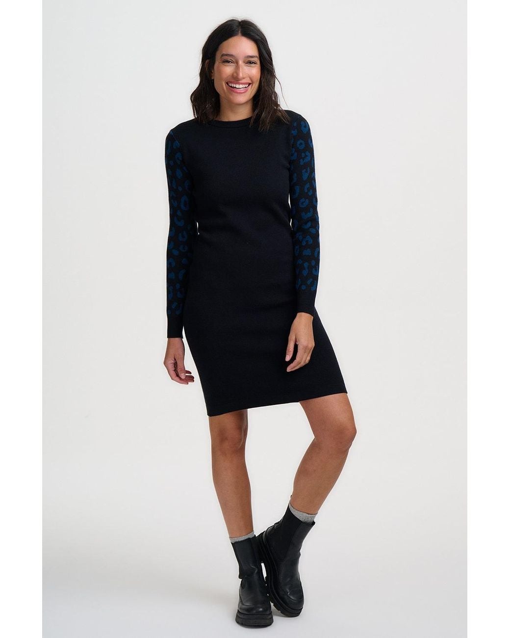 Sugarhill Black Malia Knitted Short Dress Animal Sleeves