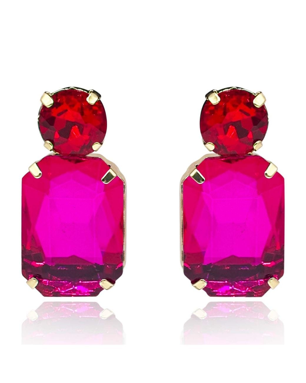 Michael Nash Jewelry Pink Adelle Fuschia Crystal Ocatgon And Ruby Round Stone Drop Earrings