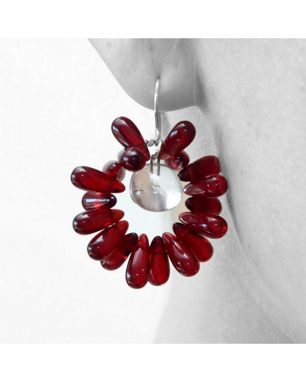 Laura Daili Red Ruby Bloom Glass Earrings