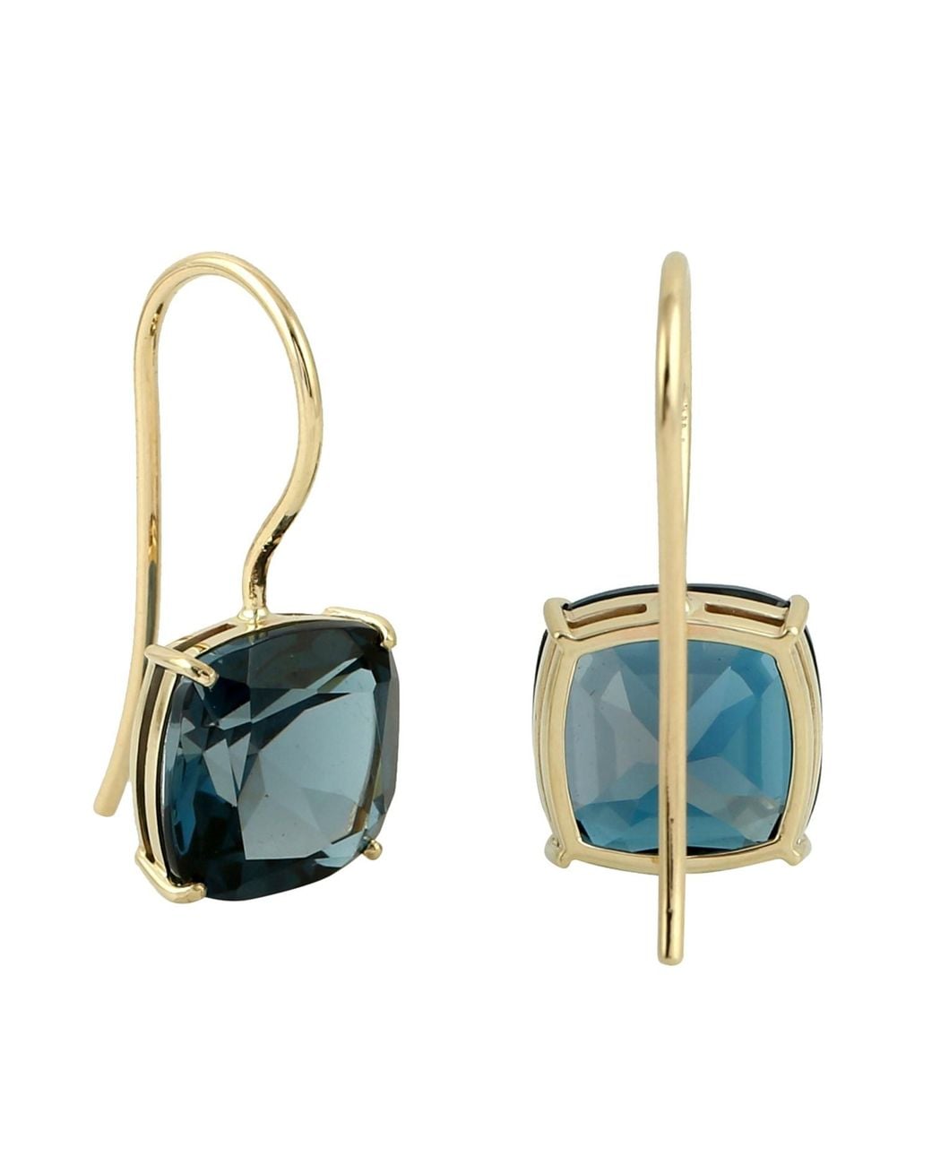 Artisan Green 14K London Topaz Cushion Cut Ear Hook Earrings