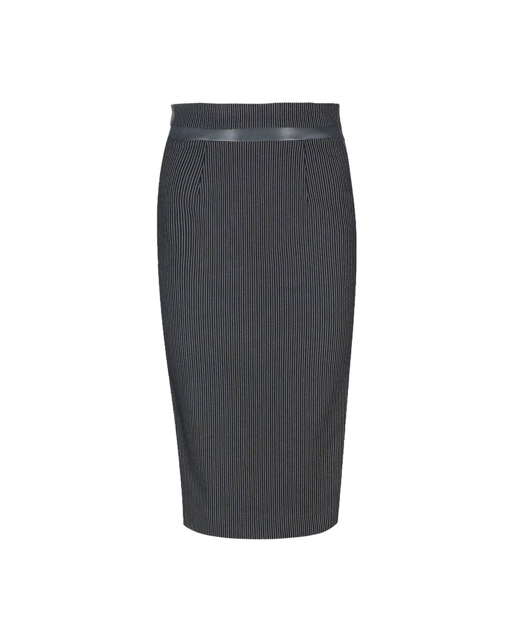 Conquista Gray High Waisted Pencil Skirt With Leather Detail