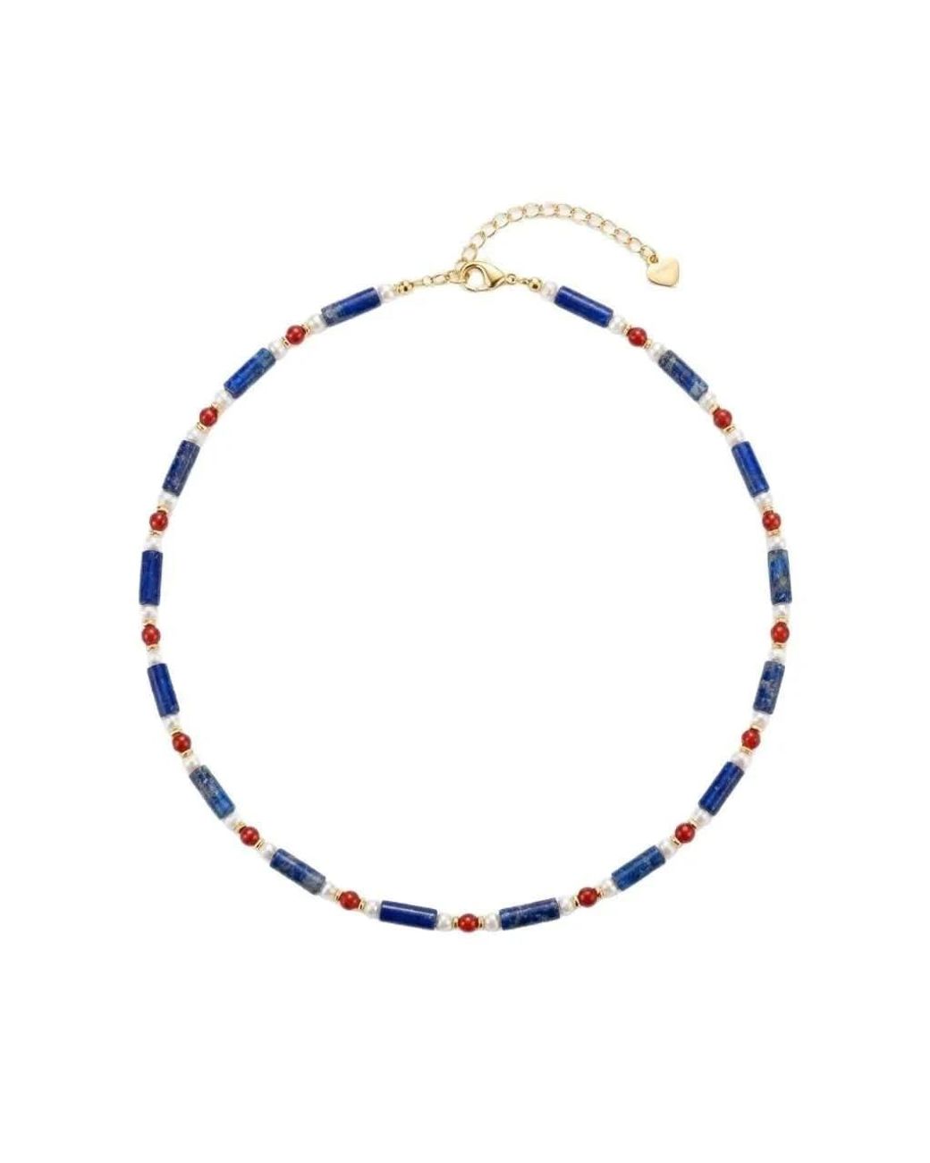 Angel Barocco Metallic Lapis Lazuli Agate Beaded Pearl Necklace