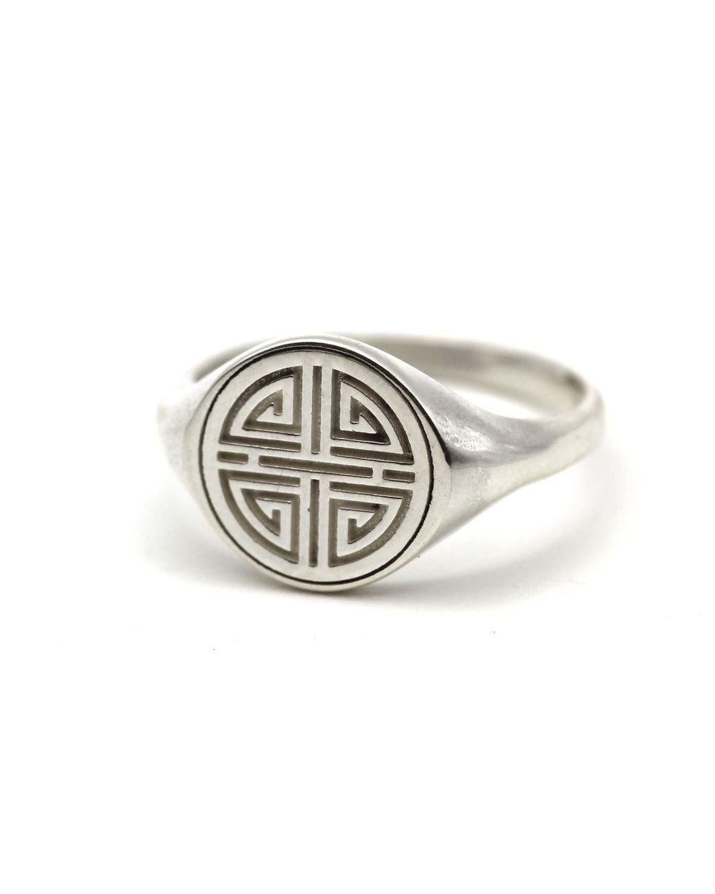 VicStoneNYC Fine Jewelry White Long Healthy Life Pattern Signet Ring By Handmade