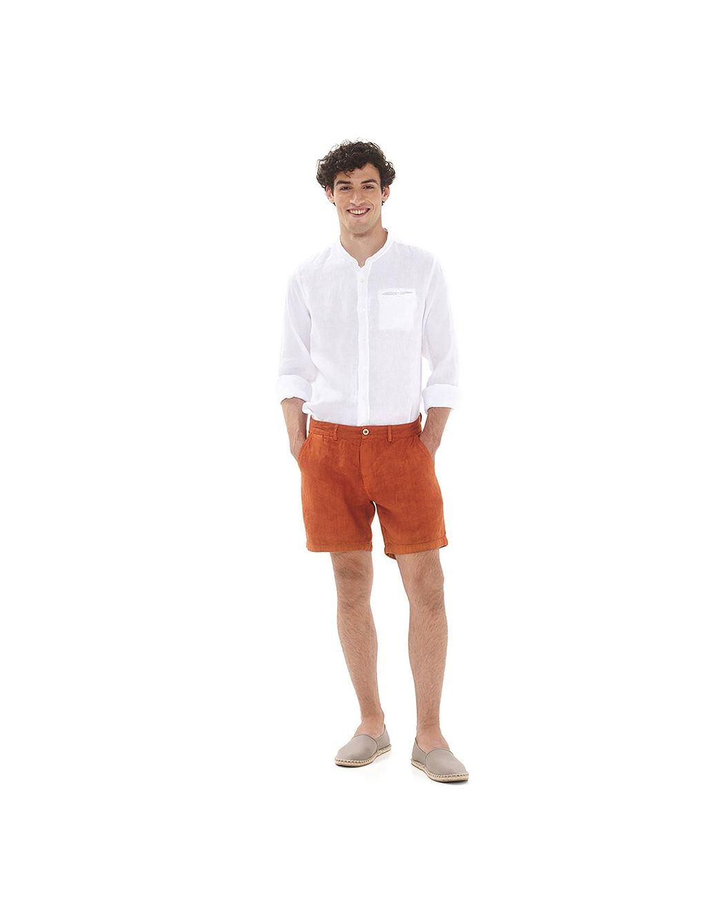 Haris Cotton White Slim Fit Mandrin Neck Linen Shirt for men