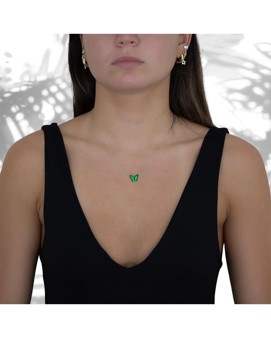 Ebru Jewelry Green Abundance Enamel Butterfly Necklace