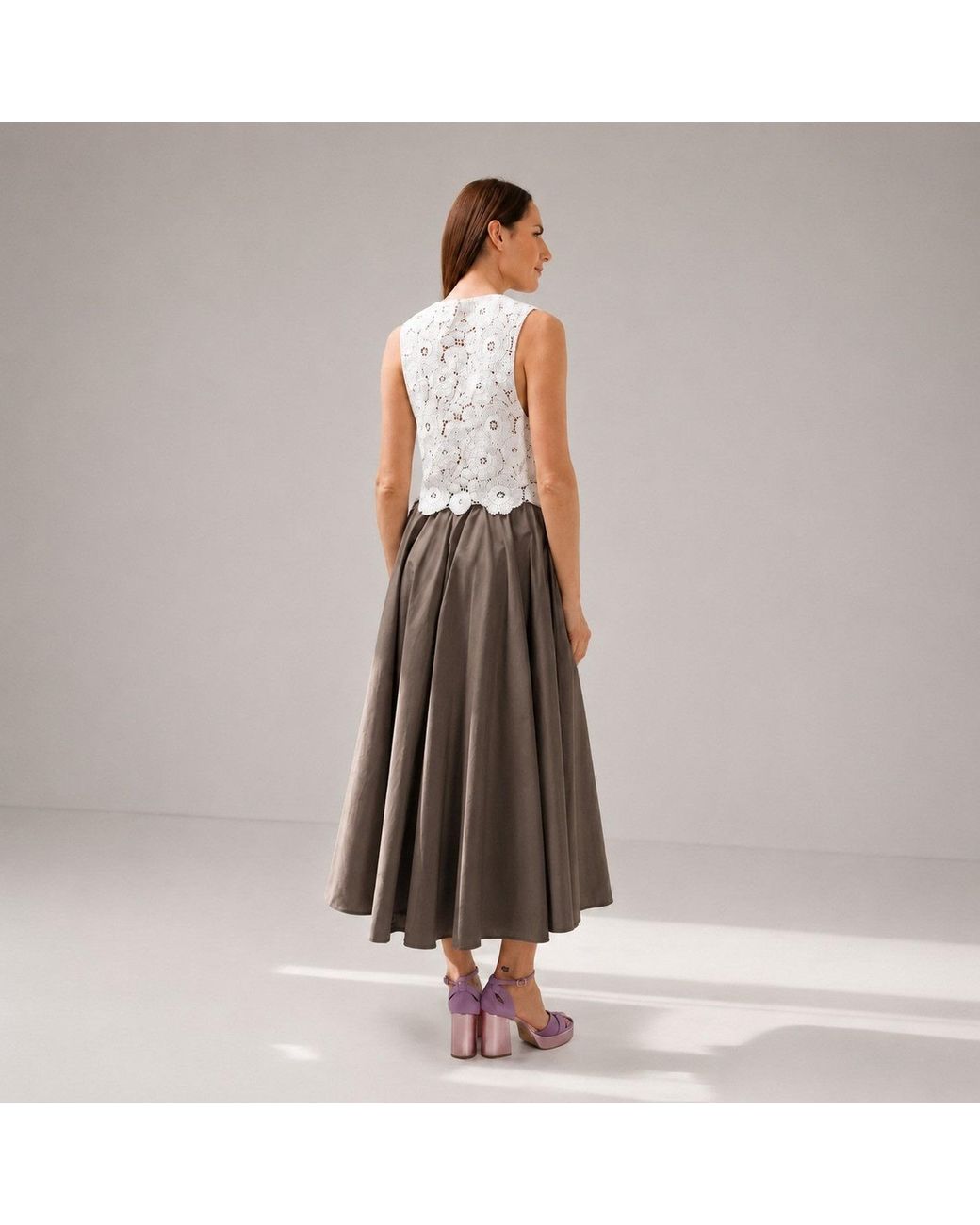 IZABELA MANDOIU Brown Elegant Chocolate Full Circle Midi Skirt With Elastic Waistband
