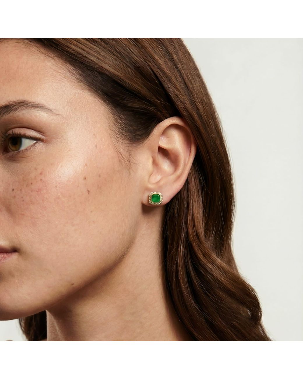 seree Park Green Jade Square Stud Earrings