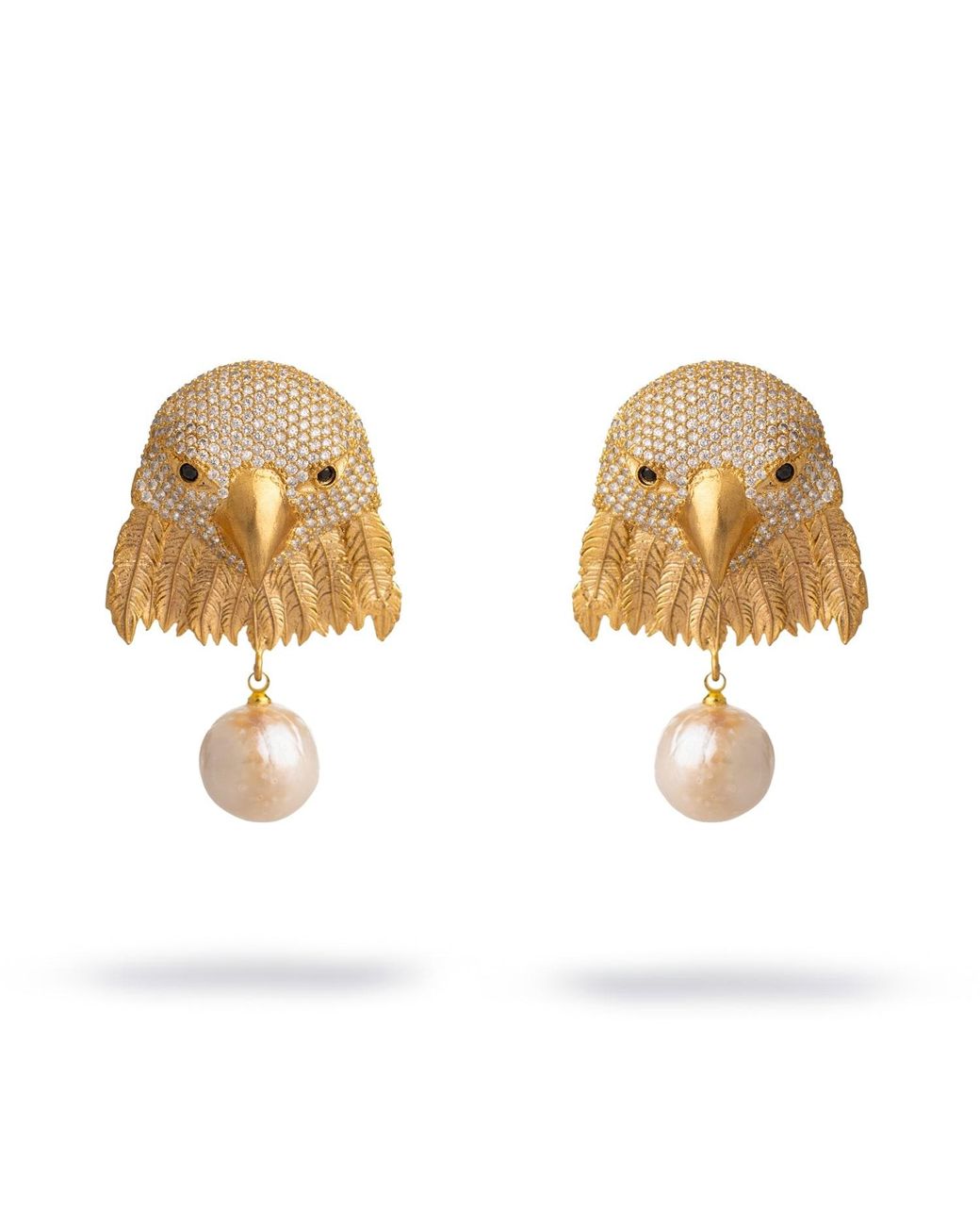 Ebru Jewelry Metallic Majestic Eagle Pearl Statement Earrings