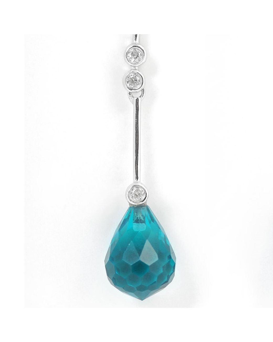 Genevive Jewelry Blue Sterling Plated With Topaz Cubic Zirconia & Pear Shape Long Drop Earrings