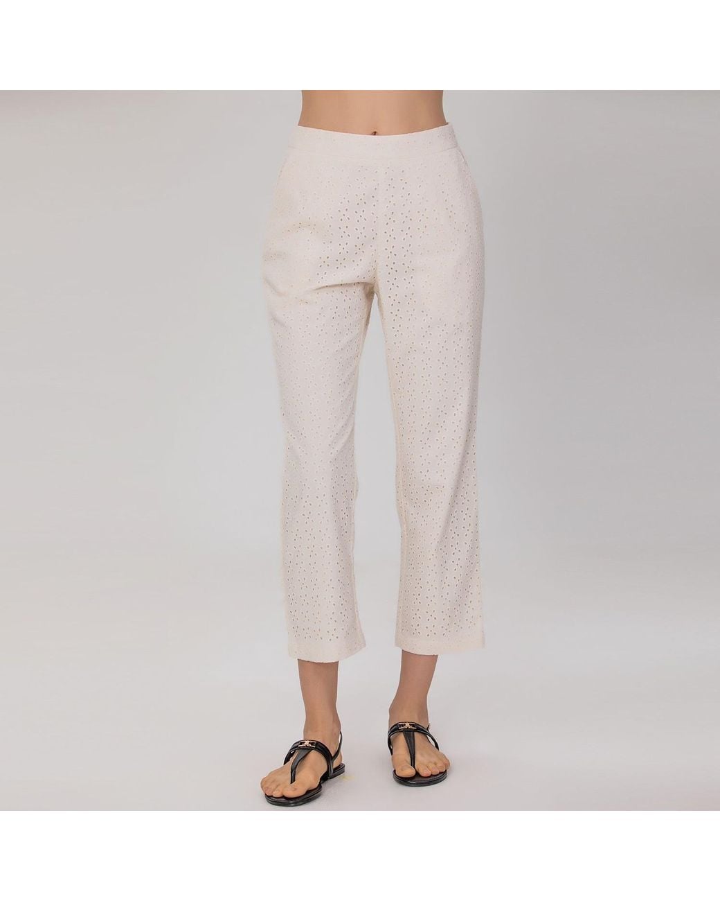 Smart and Joy Natural Neutrals Eyelet Cotton Lace Pants -Cream