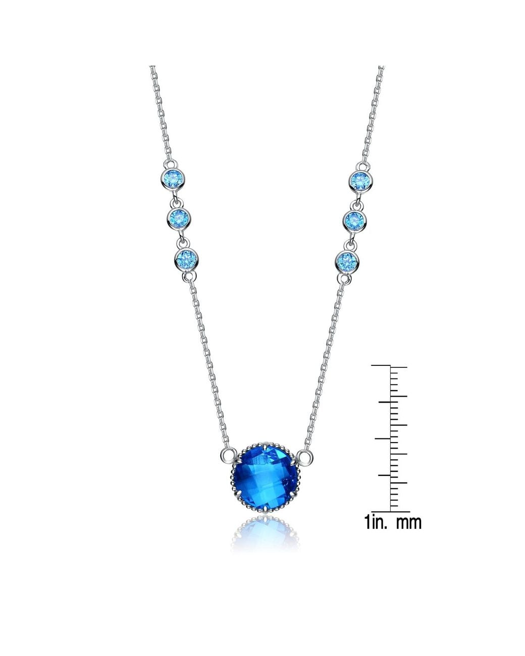 Genevive Jewelry Blue Sterling Large Cubic Zirconia Necklace