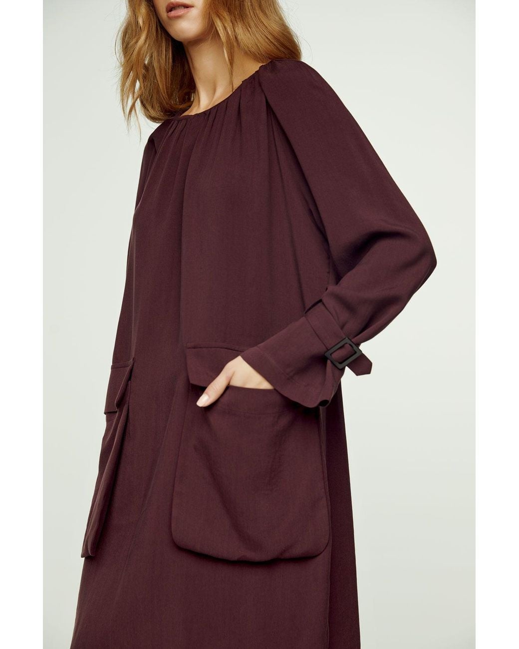 Conquista Purple Burgundy Pocket Detail Tencel Dress