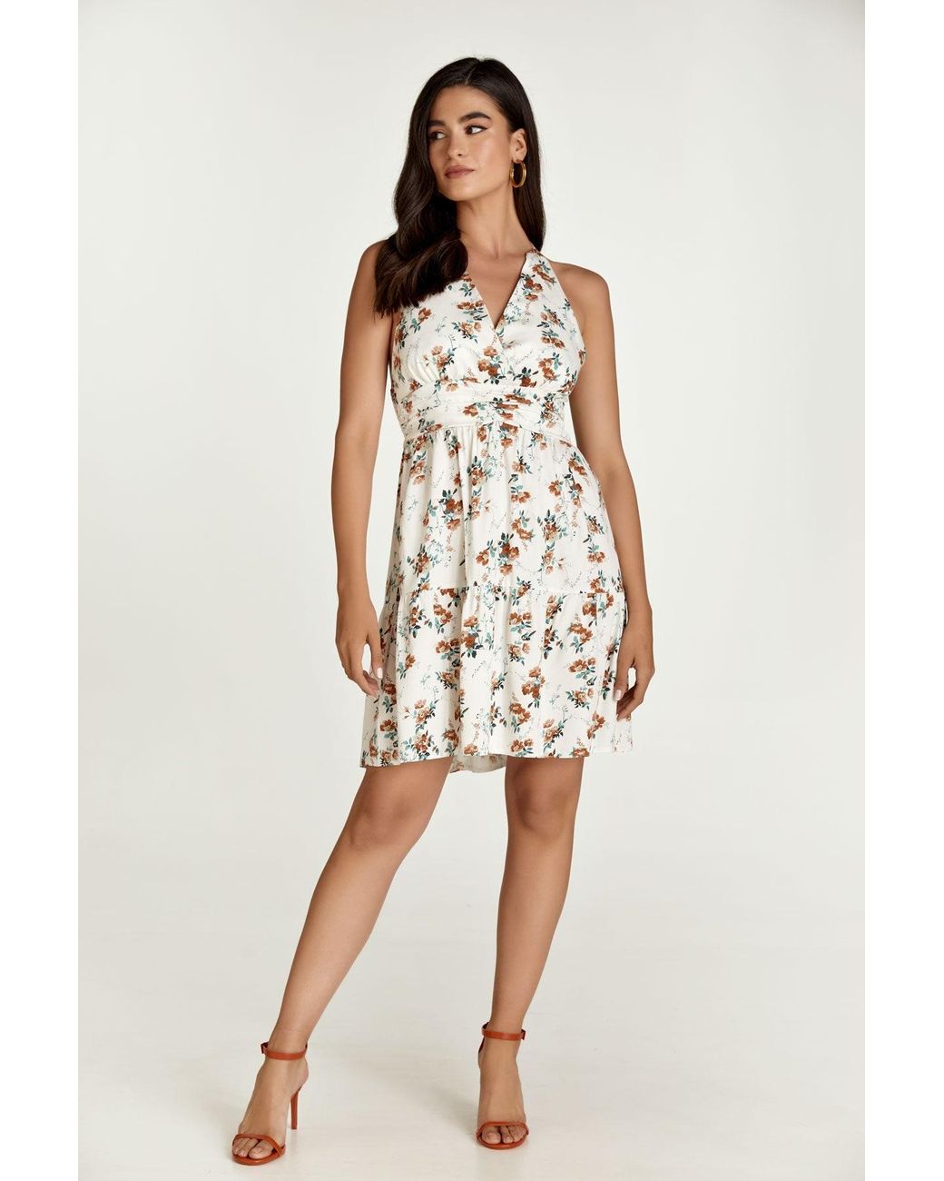 Conquista White Neutrals Ecru Floral Empire Line Mini Dress
