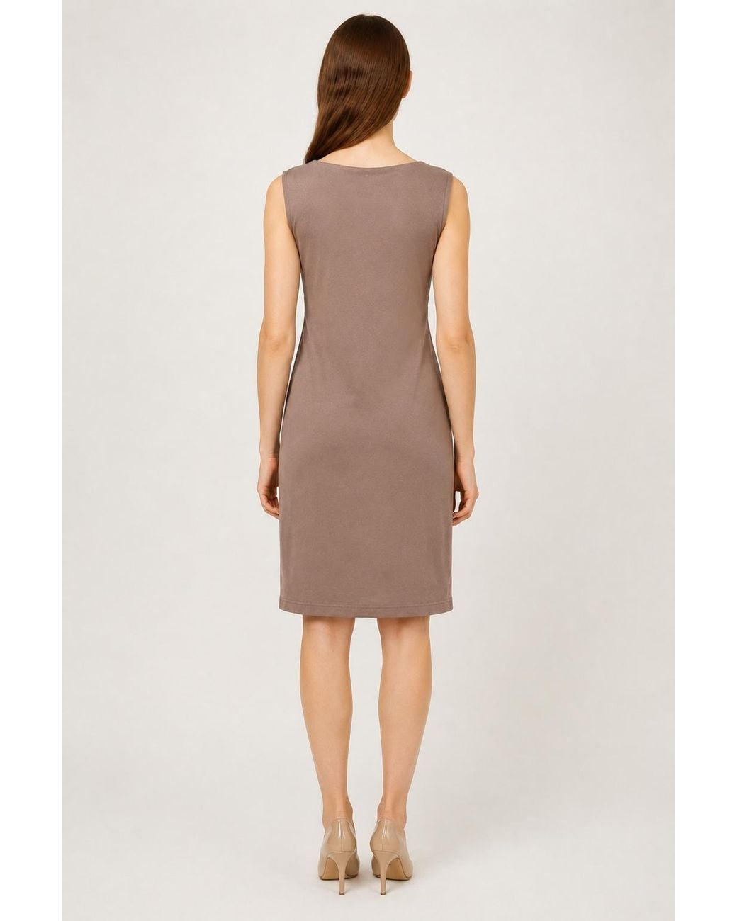 Conquista Brown Pleated Empire-Line Jersey Dress