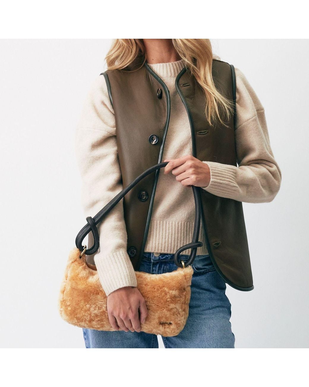Owen Barry Brown Neutrals Shoulder Bag Devoran Sheepskin Honey Tan