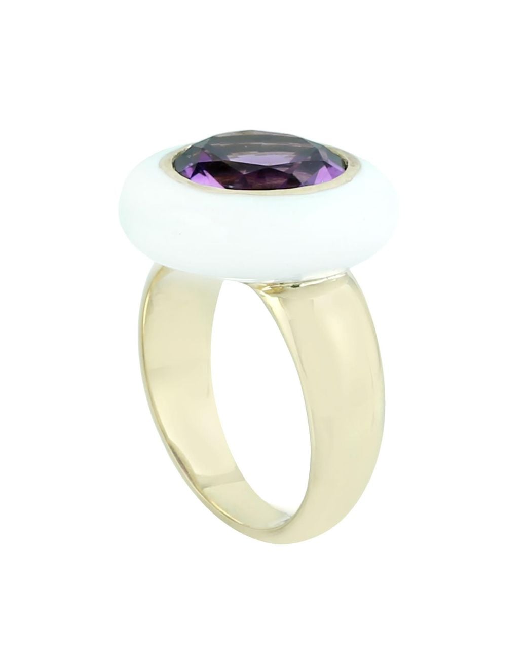Artisan Purple 14K Enamel & Amethyst Halo Cocktail Ring