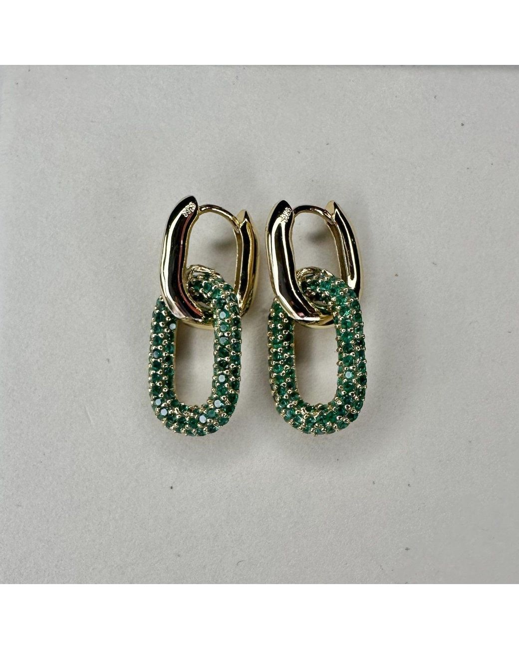 Clemence Wren Green Huggie Earrings With Pave Gemstone Charm