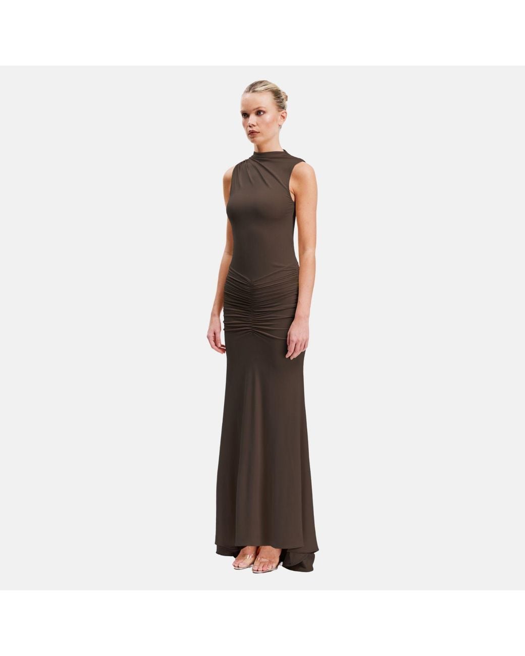 OW Collection Brown Elina Bodycon Maxi Dress