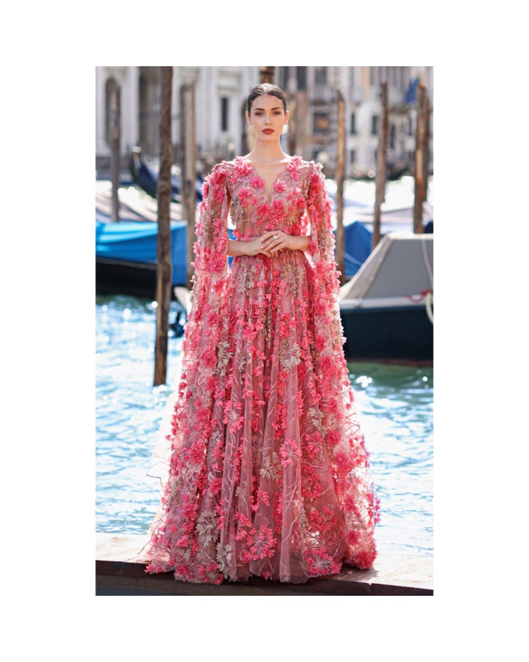 MATSOUR'I Red Dress Hortensia With Detachable Sleeves Maxi Coral