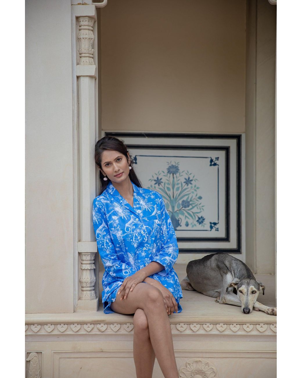 NoLoGo-chic Blue Jungle Print Cotton Poplin Shorts Pj Set