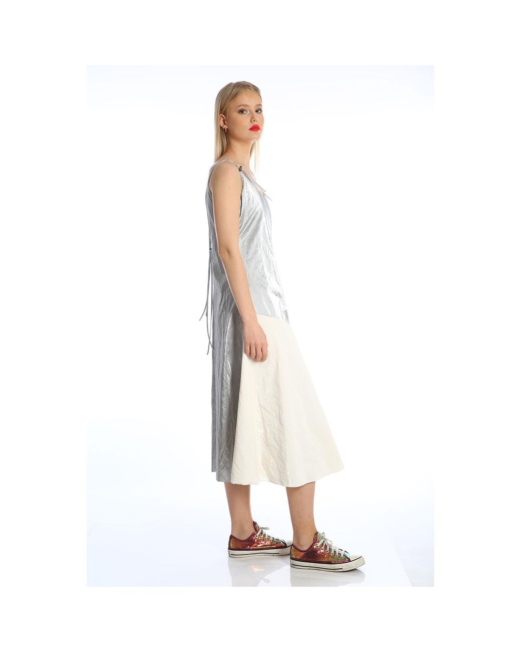 Silvia Serban Gray Adjustable Braces Dress –