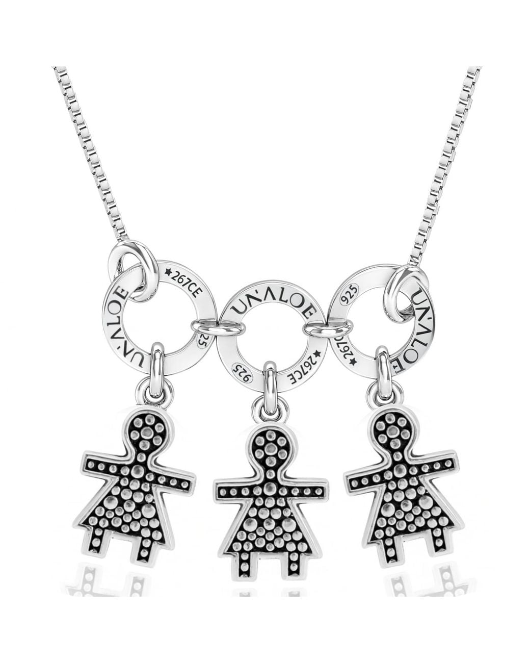 Unaloe Metallic Sterling Necklace With Three Baby Star Charms Representing Three Girls