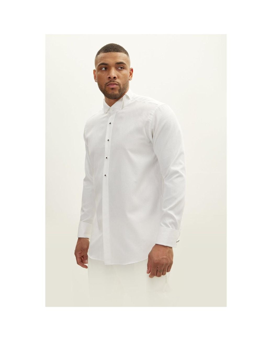 Ron Tomson White Wing Classical Top Front Stud Tuxedo Shirt for men