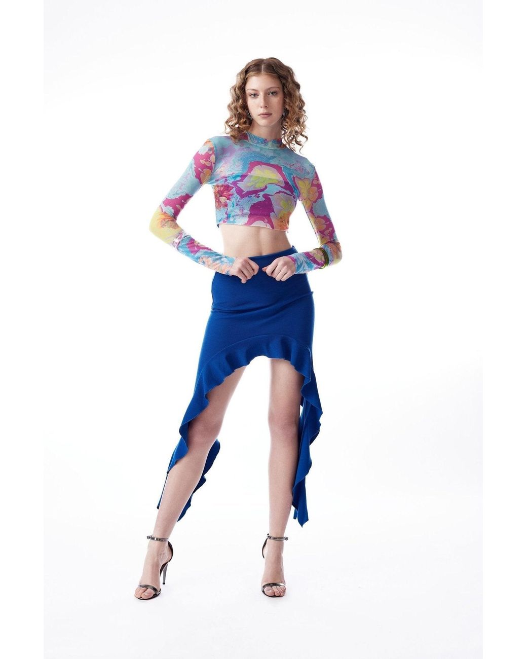 No'design Blue Mini Skirt With Side Ruffled Detail