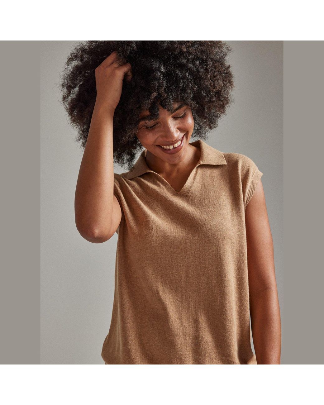 Salts Cashmere Natural Neutrals Polo Collar Tank