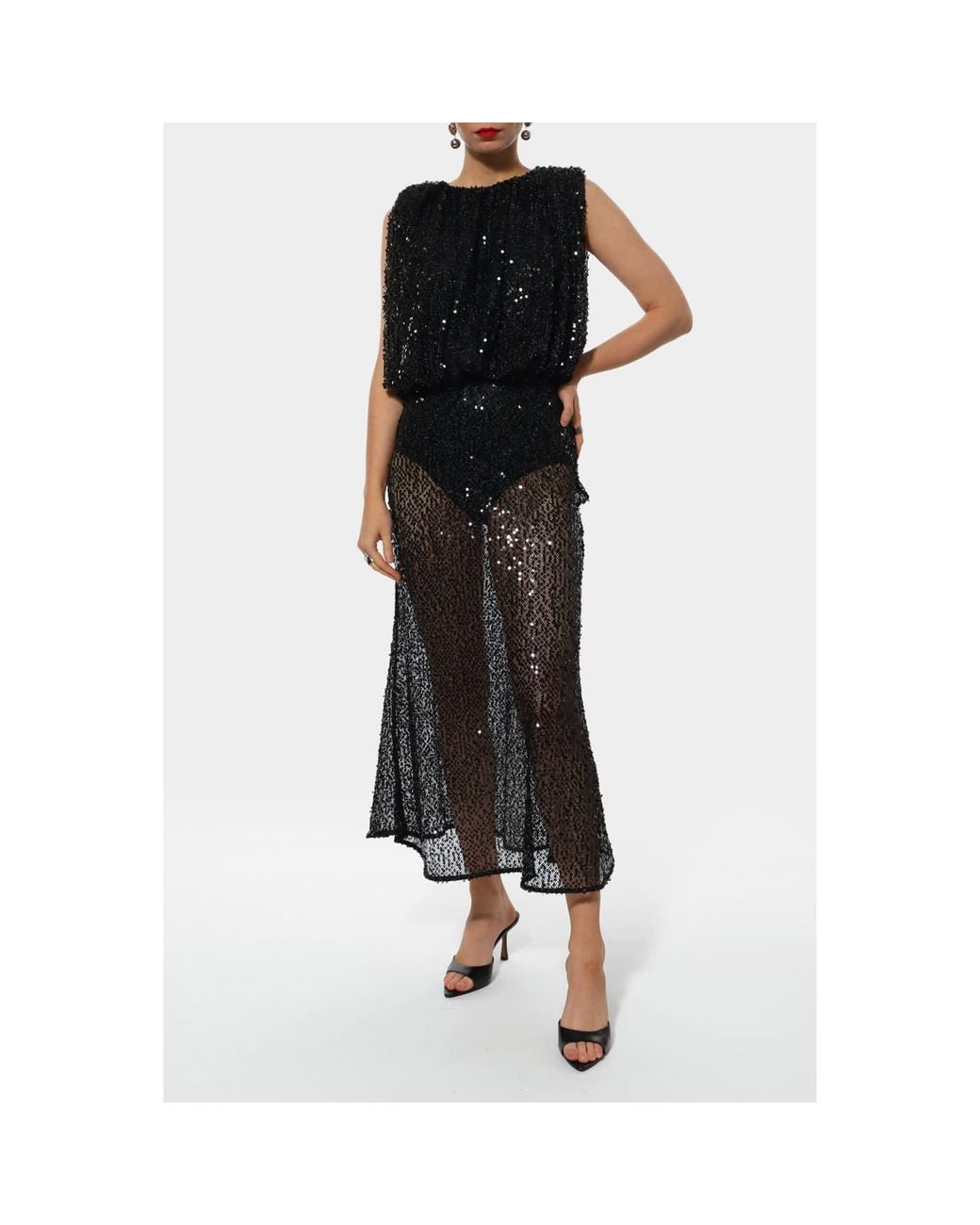 AGGI by HALEWSKI Black Eliza Sparkle Midi Sequin Slip Skirt