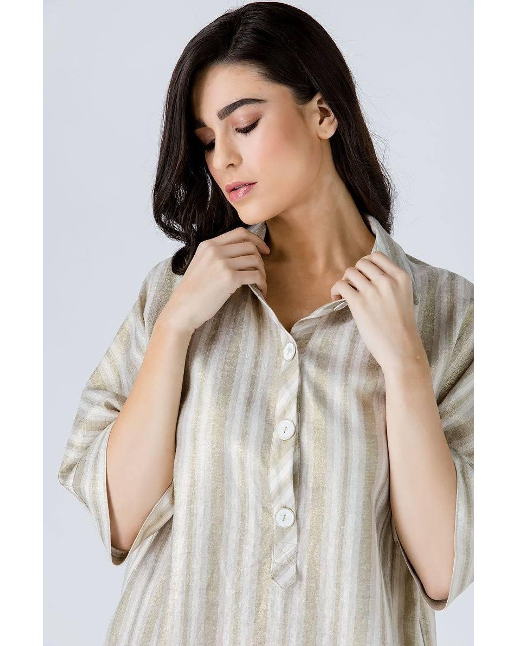 Conquista White Oversized Striped Dress
