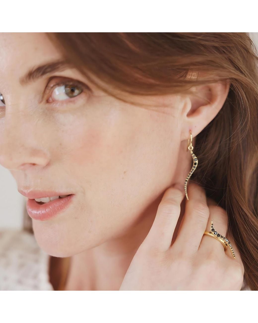 Linda Fiore Metallic Swirl Earrings Vermeil With Onyx Cz