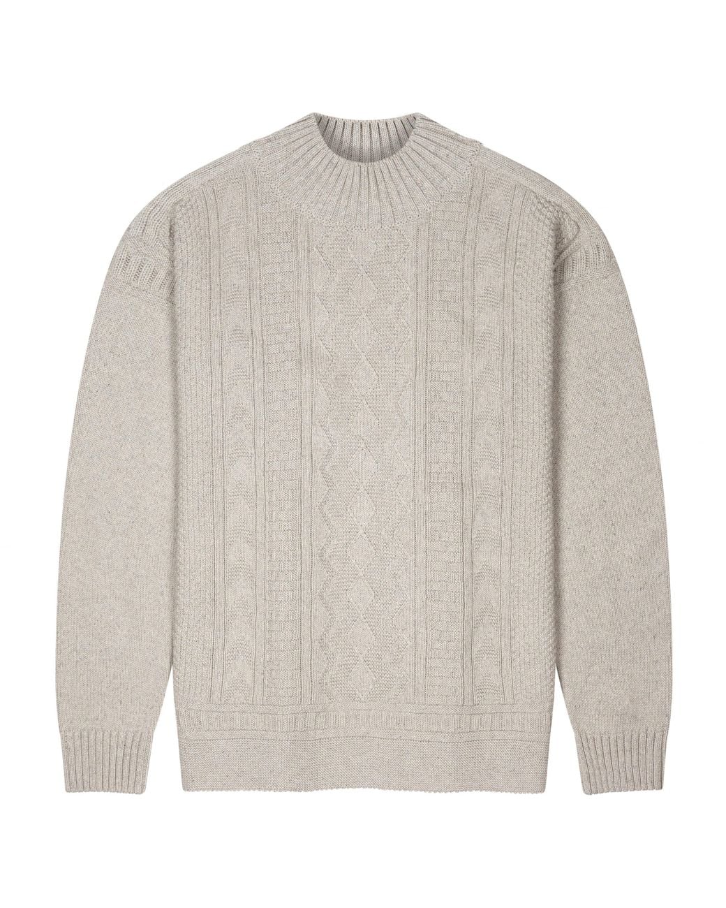 Paul James Knitwear Gray Midweight Cotton Cromer Mock Neck Gansey Jumper for men
