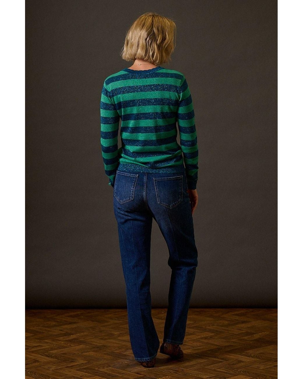 Sugarhill Green Alexa Scallop Sweater, Sparkles Stripe