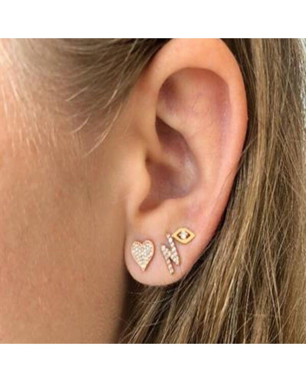 Ecce | Artisan Diamonds Metallic Solid 14Ct Mini Heart Diamond Pair Stud Earring