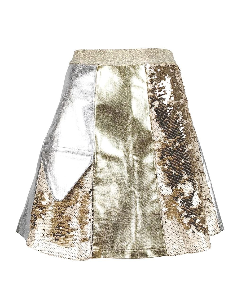 Lalipop Design Natural Two-Tone Metallic-Effect Cotton Gabardine & Double-Sided Sequined A-Line Mini Skirt
