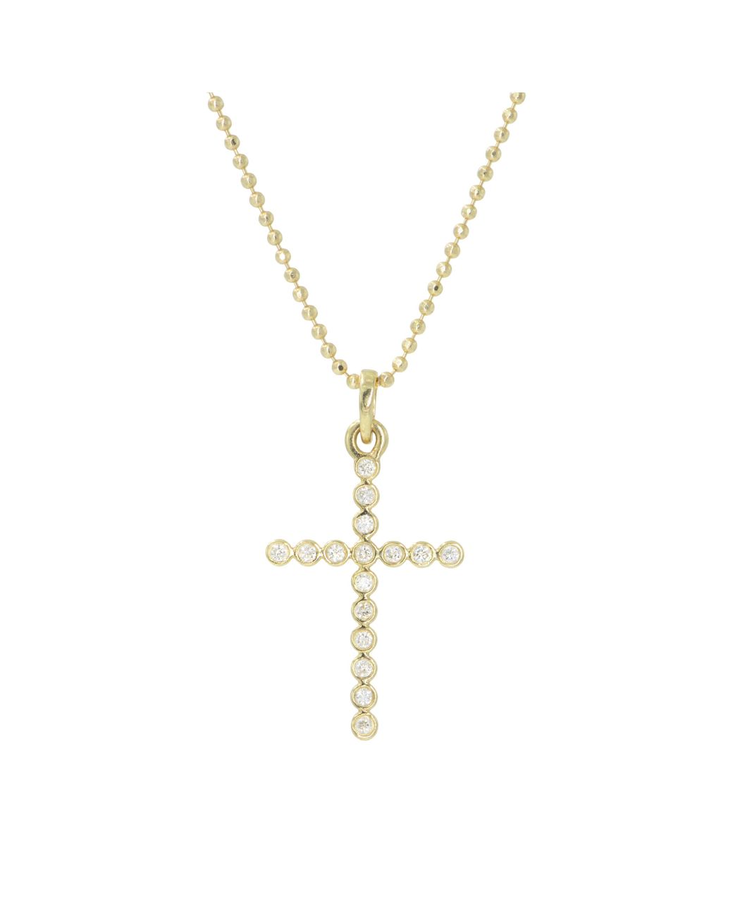 KAMARIA Metallic Diamond Cross Necklace Bezelled